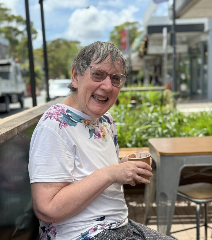 Jenny enjoying a coffee