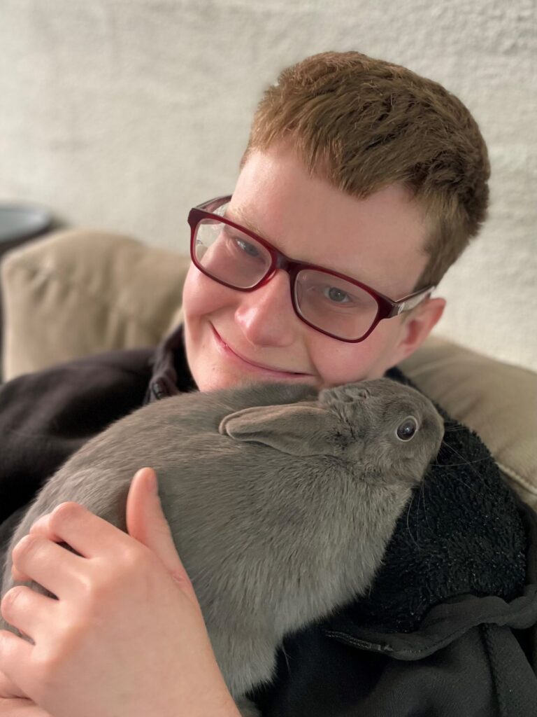 Patrick and his pet bunny