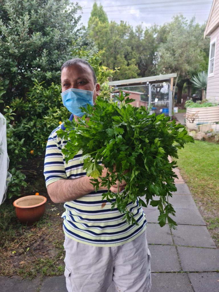 Participant holding celery